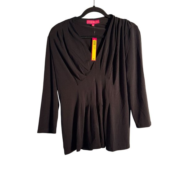 Catherine Malandrino Black Draped Neck Blouse L Polyester/Spandex - Picture 1 of 7
